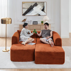 English Elm 114" Cloud Sectional Couch with L-Shape Chaise Modular Corduroy Sofa with Movable Ottoman, No Assembly Required, Plush Comfort for Living Spaces Orange W1117P371653