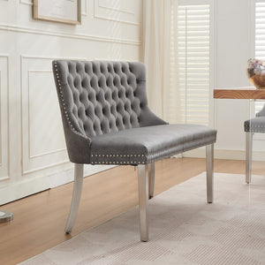 English Elm Velvet Double Dining Loveseat Bench - Elegant Gray Velvet, Hand-Tufted, Modern Design For Any Space W1143P362520-GIGA