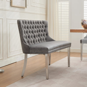 English Elm Velvet Mid-Century Double Dining Loveseat Bench with Hand-Tufted Buttons, Wingback Comfort, Luxe Seating Gray W1143P362520