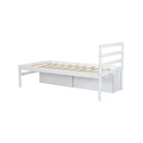 English Elm Twin Size Wood Platform Bed With Removable Storage Shelves, Built-In Two Storage Drawers For Added Convenience, White