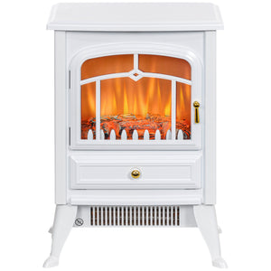English Elm Homcom 21" Freestanding Electric Fireplace Heater With Realistic Led Flames & Safety Features, White W2225P249844
