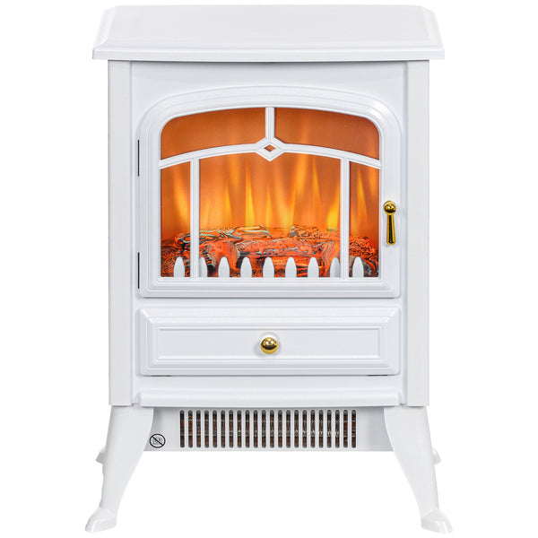 English Elm Homcom 21" Freestanding Electric Fireplace Heater With Realistic Led Flames & Safety Features, White W2225P249844