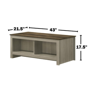 English Elm 43"w Two-tone Oak Coffee Table with Dual Open Shelves for Modern Living Rooms B016P416179