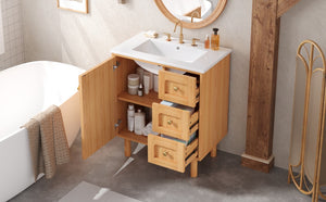 English Elm 30 Inch Bathroom Vanity with Ceramic Sink, Grey Farmhouse Cabinet w/3 Soft-Close Drawers & Storage N710P333972P