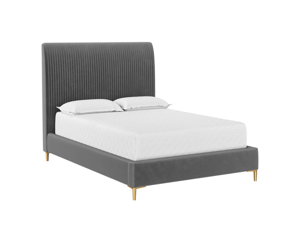 Sunpan Harris Bed - Modern Upholstered Design with Fine Tufting and Stainless Steel Gold Legs for Style Full