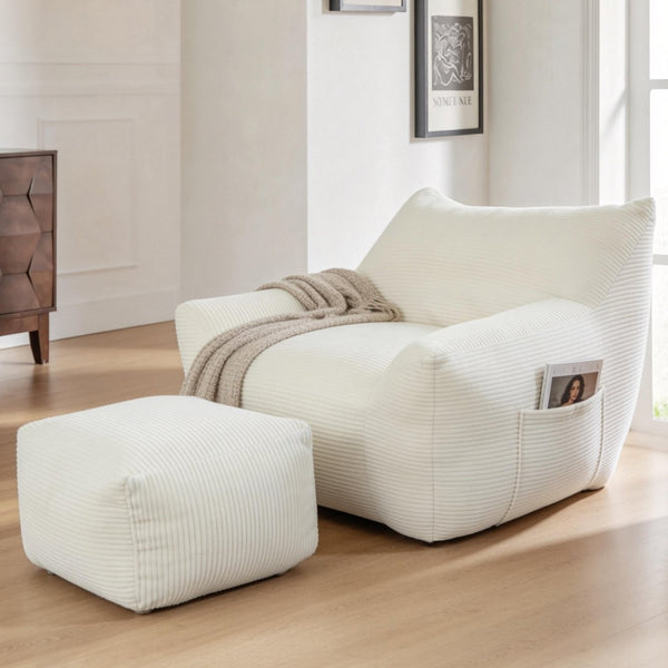 English Elm Bean Bag Chair with Armrests Shredded Foam Fill Oversized Lounge Seat for Adults White W5385P440001