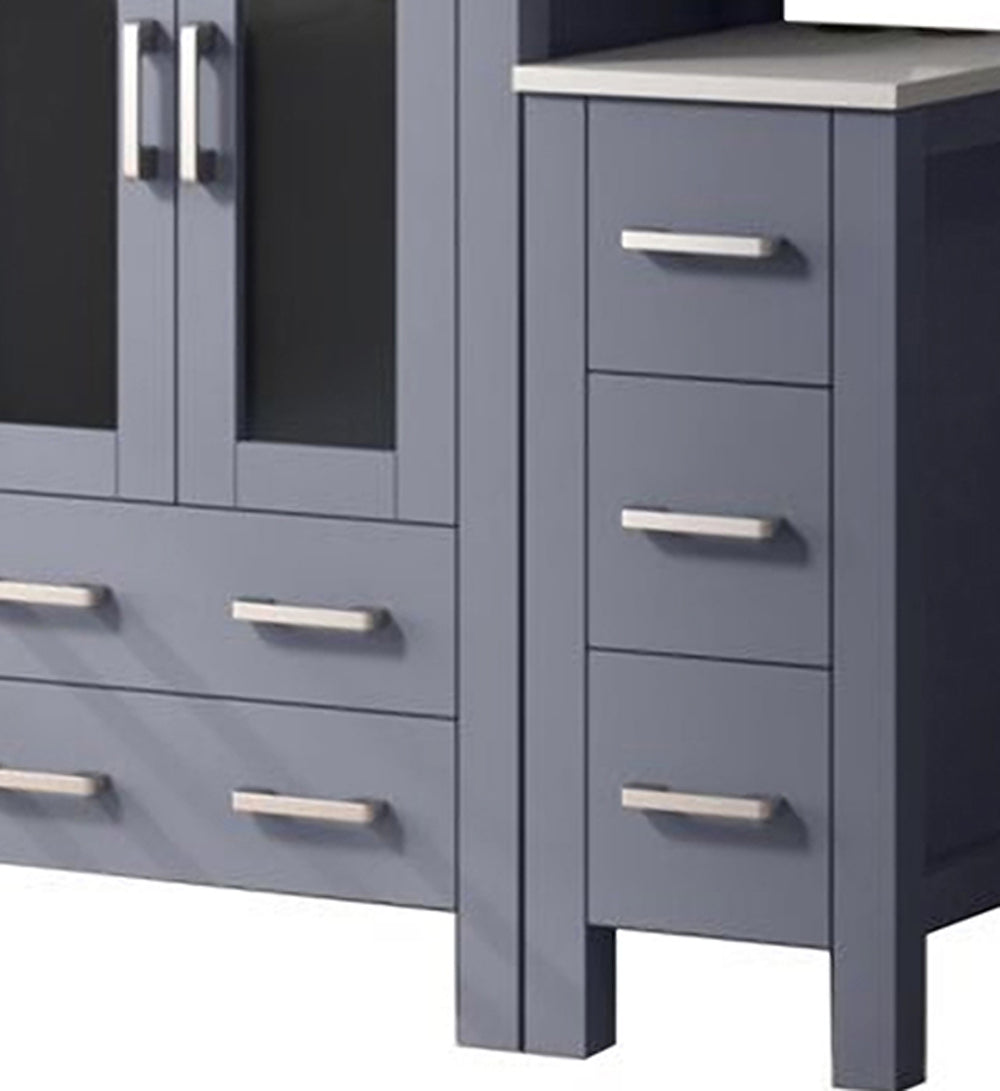 English Elm Dark Grey Bath Vanity Set With Side Cabinet, White Ceramic Top, 22 In. Mirror - Stylish Storage Solution B2731S00946