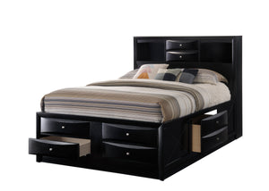 English Elm 1Pc Contemporary Queen Platform Bed With Bookcase Headboard & Under-Bed Storage, Black Wood Finish B011S01463