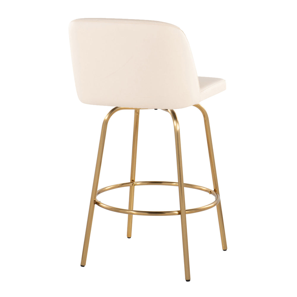 English Elm Toriano 26" Contemporary Fixed-Height Counter Stool with Swivel, Gold Metal Base and Faux Leather Seat Cream B202S00421