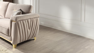 English Elm Leena Plush Upholstered Loveseat with Gold Accents, Solid Wood Frame, Beige Comfort for Small Spaces B009P264618