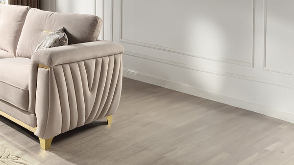 English Elm Leena Contemporary 3Pc Living Room Set With Gold Accents, Plush Cushions & Durable Beige Upholstery B009S01441