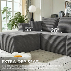 English Elm Modular U-shaped Sectional with Memory Foam Chenille Deep Seat Cloud Lounge Sofa Grey W5638S00002