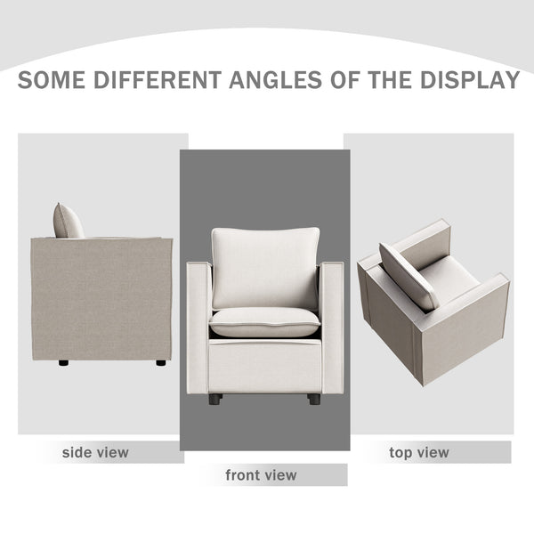 English Elm Decorative linen single sofa chair with plush breathable cushion, compact modern armchair for reading nooks Beige W1727S00046