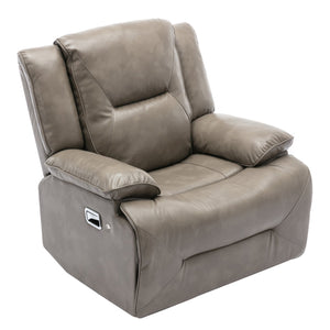 English Elm Home Theater Recliner Set with LED Accent Lighting, Dual Cup Holders, Gel Leather Comfort Seating Grey SG001470AAE