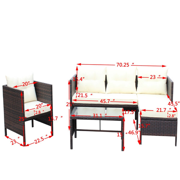 English Elm Outdoor 4-Piece Wicker Patio Conversation Set With Beige Cushions - Stylish, Durable, And Versatile! W209S00019-GIGA