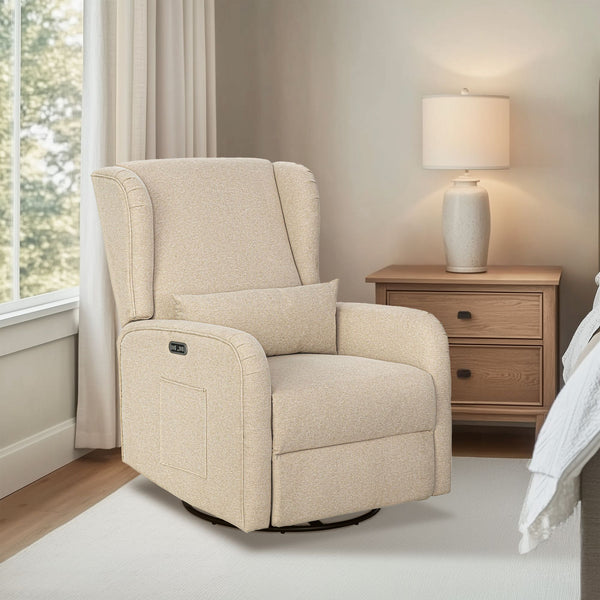 JLA Home Madison Park - Power Recliner Plush 3‑in‑1 Swivel Glider with USB/USB‑C Charging, Storage Pocket, Linen Look Fabric MP103-1271