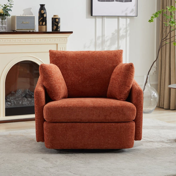 English Elm 40.55"w Oversized Round Swivel Accent Chair Chenille Upholstered Cozy Club Lounge Seating Orange W1298P248771