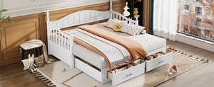 English Elm Wooden Twin Daybed with Trundle and Two Storage Drawers, Solid MDF Frame, Guardrails for Safety and Style White 43.5 L x 24.75 W x 6 H N733S173459K