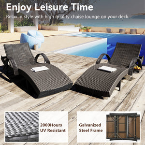 English Elm K&K 80" Outdoor Wicker Chaise Lounge Set of 2 with 2000H UV Wicker, Pull-Out Side Table, 4-Position Recliner Dark Brown WF321204AAD