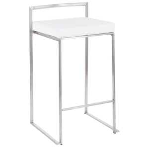 English Elm Fuji 26" Stackable Counter Stool Set Of 3 In Modern Stainless Steel With Plush White Velvet Seats B202P222013