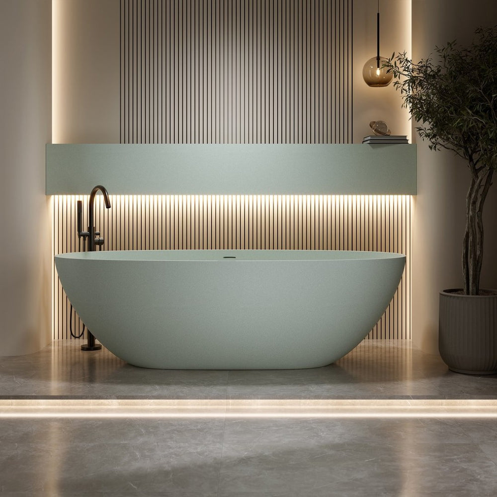 English Elm 59'' Freestanding Resin Stone Soaking Tub Sculptural Matte Finish Bathroom Centerpiece Turquoise Green W2753P416677