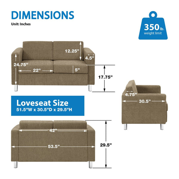 OSP Home Furnishings Pacific Club Armchair with Chrome Legs and Performance Fabric for Modern Living Rooms Loveseat Taupe PAC52-S125