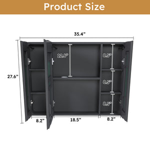 English Elm Aluminium Smart Medicine Cabinet Mirror 35x32 Inch with Defogger, Adjustable LED Lighting & Storage Grey W2700P269440