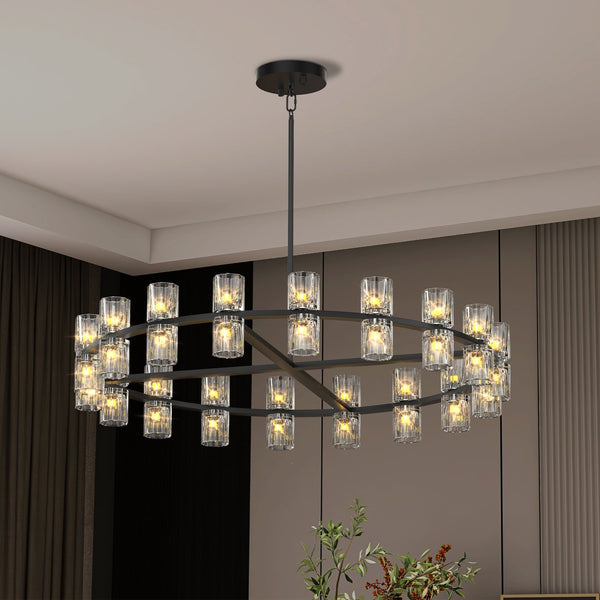 English Elm 36 Double Crystal Ring LED Chandelier – 36" Modern Luxury Ceiling Light with Faceted Acrylic Edges W2312P368692
