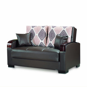 English Elm PrimeNest Mobilon Upholstered Convertible Loveseat with Storage, Sleeper Click-Click Design, 600lb Capacity Brown PU B030P281799