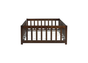 English Elm Twin Solid Rubberwood Floor Bed with Full Perimeter Safety Rails for Toddler Rooms Espresso W504P296797