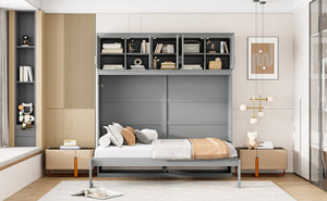 English Elm Full Size Murphy Wall Bed with Top Cabinet Storage for Studio or Guest Room LP006664AAE-1