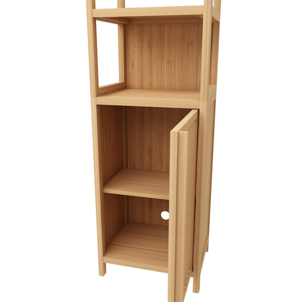 English Elm Storage Tall Slim Cabinet Bamboo Linen Tower with Shutter Door, 3-Tier Shelves, Humidity-Resistant Freestanding Organizer W2207P198058