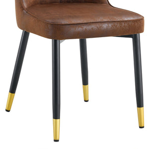 English Elm Table Set: Elegant Black Wood-Grain Dining Table With 8 Comfortable Brown Techno-Fabric Chairs W1151S04170-GIGA