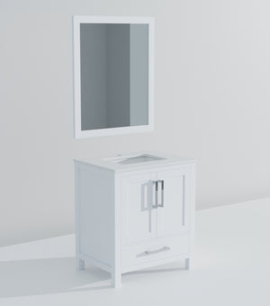English Elm White Bath Vanity 30 in. W with White Quartz Top, Soft-Close Drawer, Mirror Included, Durable Finish B2731S00672