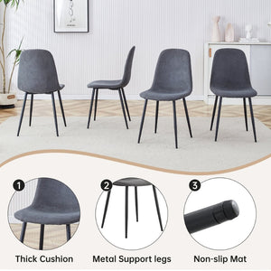 English Elm Table and Chair Set Round Tempered Glass Top with X Base and Four Pu Leather Seats Black,Dark Gray W1151S04381