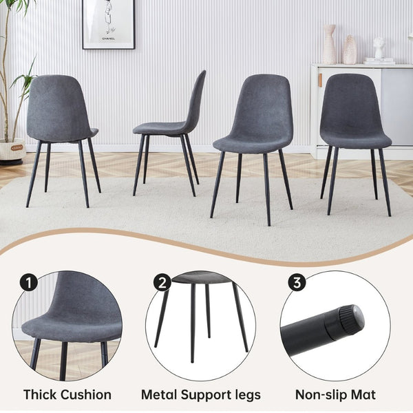 English Elm Table and Chair Set Round Tempered Glass Top with X Base and Four Pu Leather Seats Black,Dark Gray W1151S04381