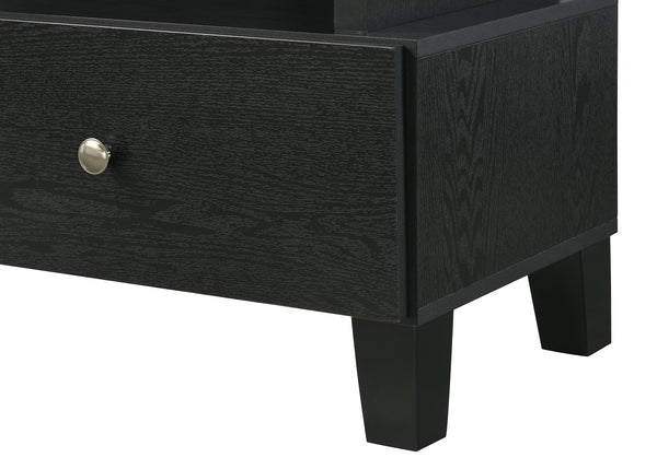 English Elm 1pc Timeless Entertainment Console with Faux Marble Top, Antique Two-Tone Finish, Sliding Doors and Drawers Black,White 18.43 L x 73.43 W x 20.79 H B2741P295129