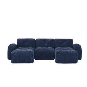 English Elm U-shaped Modular Velvet Sofa Tufted Cloud Seating for Living Room or Home Theater Blue W714S01621