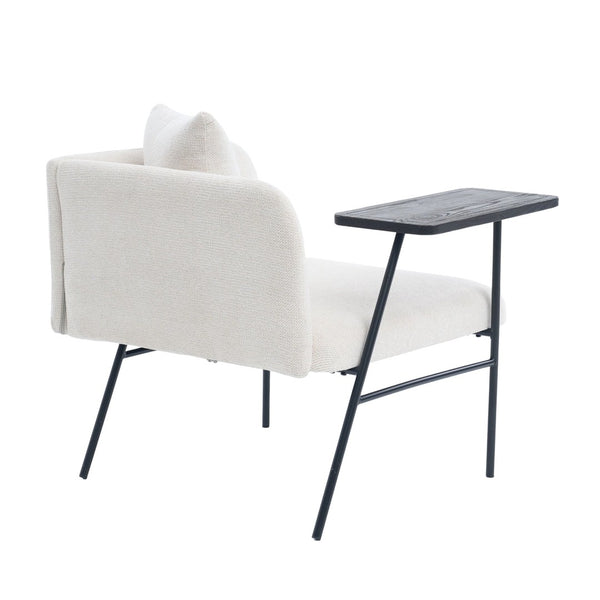 English Elm Leisure Linen Accent Chair with Built-in Side Table Pockets and Lumbar Pillow Modern Beige W395P453307