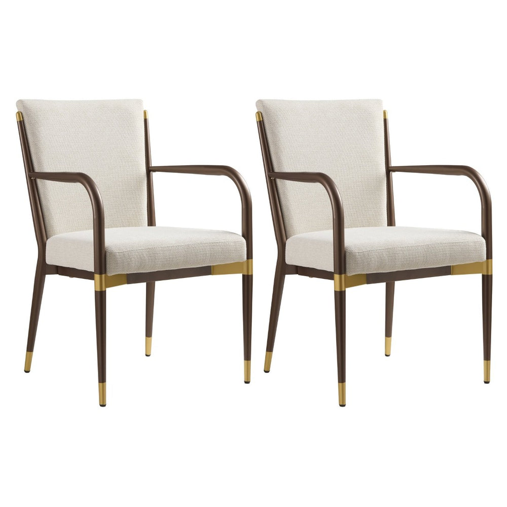 English Elm Modern Gold Accent Iron Frame Dining Arm Chairs Upholstered Set of Two for Elegant Spaces Brown+Beige N771P345830W