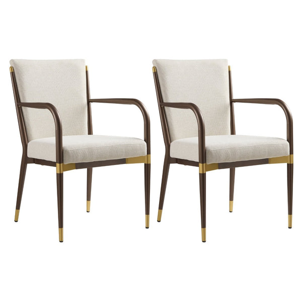English Elm Modern Gold Accent Iron Frame Dining Arm Chairs Upholstered Set of Two for Elegant Spaces Brown+Beige N771P345830W