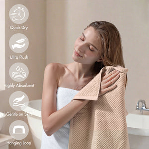 JLA Home Madison Park - 100% Cotton Diagonal Ribbed 4-Piece Bath Towels — Plush Zero-Twist 518GSM, Fast-Dry & Durable Luxury Beige MP73-8871