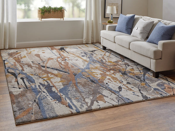 Feizy Rugs Gilmore Vibrant Abstract Area Rug Collection - Elevate Your Space With Modern Geometric Design Blue,Orange,Gray Polypropylene Gil39mpfblumltp00