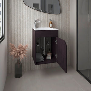 English Elm Bethel Floating Wide Vanity 40" with Resin Sink, Two Shelves & Closed Storage in Kronos Wengue B200P335306