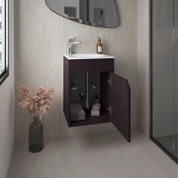 English Elm Bethel Floating Wide Vanity 40" with Resin Sink, Two Shelves & Closed Storage in Kronos Wengue B200P335306