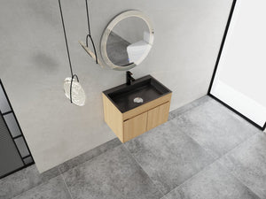 English Elm 28" Wall Mounted Bathroom Vanity with Gun-Gray Stainless Sink, Soft-Close Doors, Plywood, Oak Finish, KD W999P376889