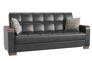 English Elm Primenest Zenaero Convertible Sofabed With Storage - Modern Black Pu Leather & Wood Trim Design B030P286541-GIGA