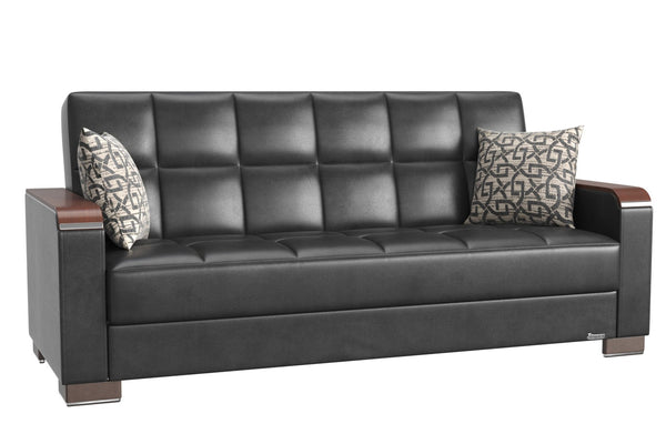 English Elm Primenest Zenaero Convertible Sofabed With Storage - Modern Black Pu Leather & Wood Trim Design B030P286541-GIGA