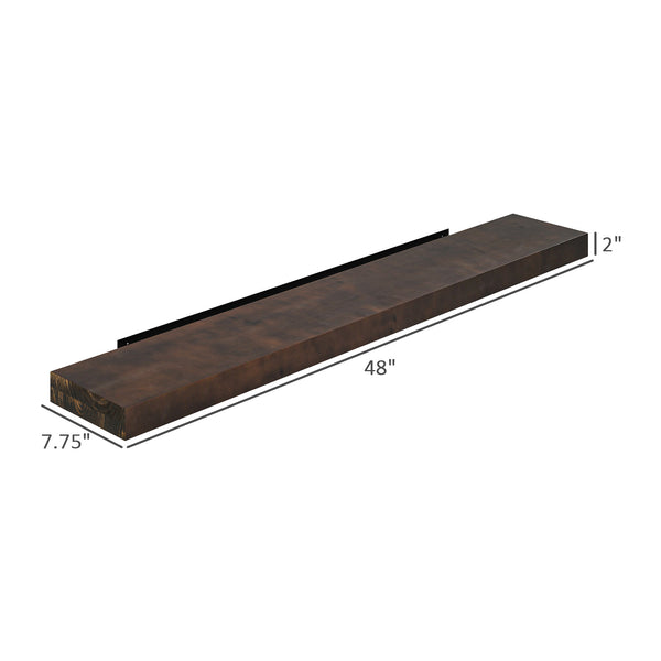 English Elm HOMCOM Rustic 48" Floating Fireplace Mantel Shelf — Handmade Solid Fir Wood, Walnut Brown Finish, 33lb Capacity W2225P229458
