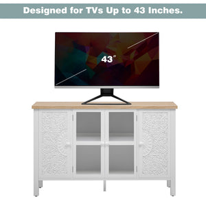 English Elm Vibe 47.2'' Retro Tv Stand For 43" Tvs - Stylish Media Console With Glass Doors & Secure Storage Solution N724P233371K-GIGA
